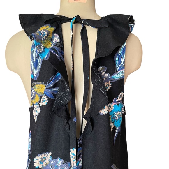 FREE PEOPLE Summer in Tulum Tunic Top Ruffle Floral Black Size Medium - Picture 11 of 15